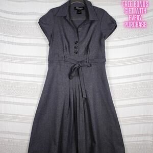 RB Collection New York Gray Button Front Belted Midi Dress Size 12